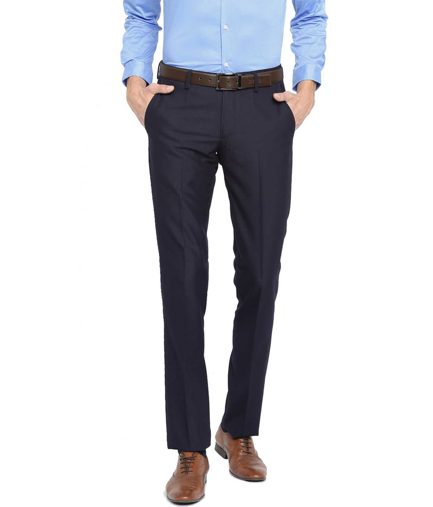 Buy Men Navy Solid Slim Fit Formal Trousers Online - 735600 | Peter England